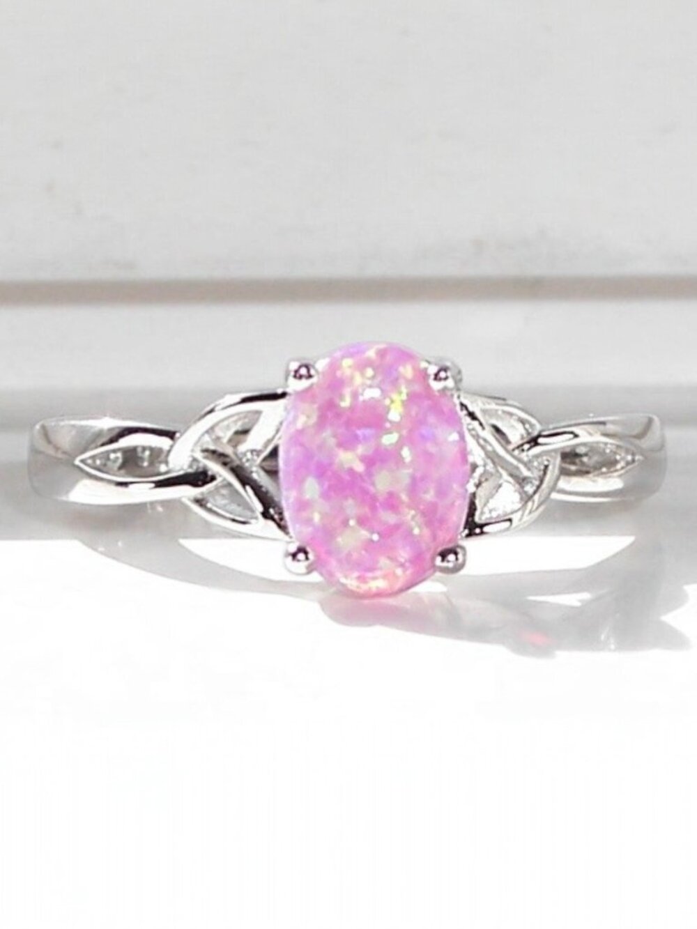 925 STERLING SILVER Lab Created Pink Fire Opal Ring